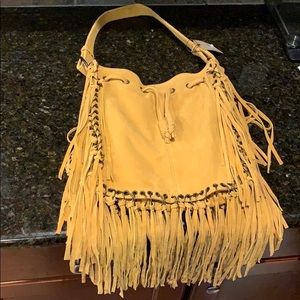 NWT River Island natural/yellow suede fringe bag